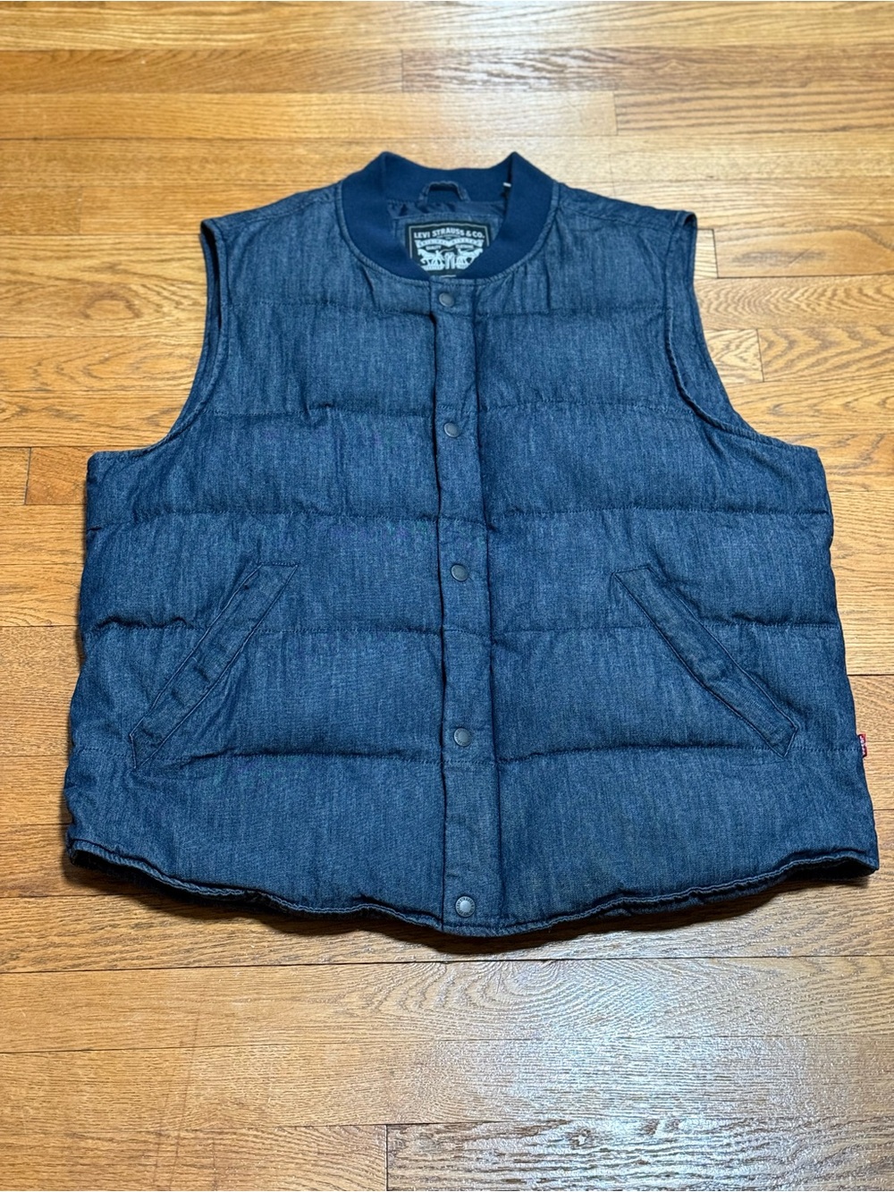 Levi's Navy Blue Quilted Denim Puffer Vest - Picture 2 of 11